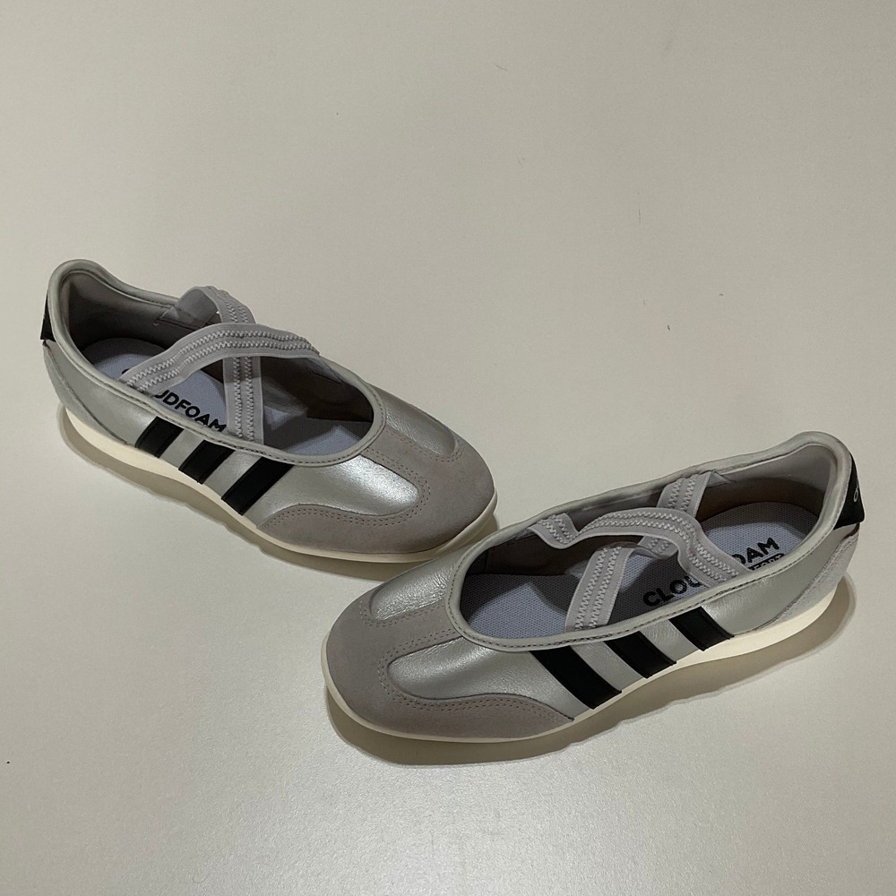 Adidas Womens Cloudfoam Comfort Mary Jane Silver Grey Black Sneakers Size 7